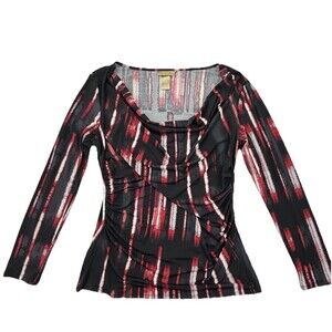 Ms. Tina by Tina Knowles Black Red Blouse Stretch Cowl Neck Ruched Size Large